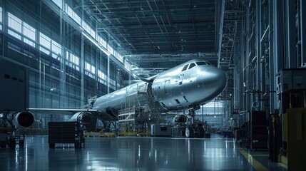 In the final assembly area, technicians are integrating all major aircraft components into a single structure