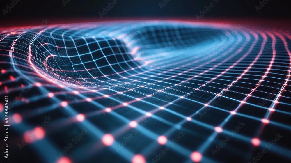 Poster a digital wave pattern with a grid design in vibrant colors.