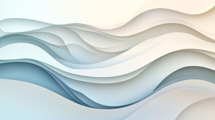 Obraz premium A minimalist abstract paper cut wave design with soft flowing layers in white, cream, and pale blue, creating a clean, elegant look.