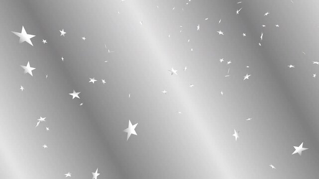 White and silver gradient colored stars falling and flying away on silver gradient moving background. For Christmas, Happy Holidays and season's greetings.