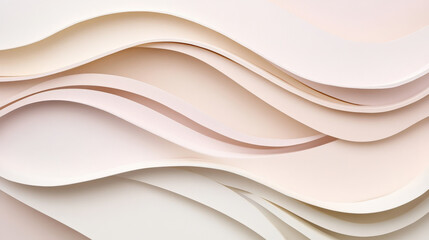 Fototapeta premium A minimalist paper cut design with smooth wavy layers of soft beige and pastel pink, creating a serene, flowing background with subtle shadows.