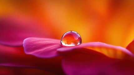  single droplet of water sitting on a petal of a vibrant flower