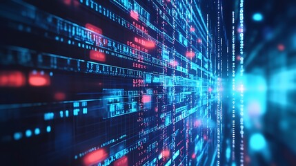 Naklejka premium A vibrant digital network background with glowing fiber optics and data points, representing modern technology and communication