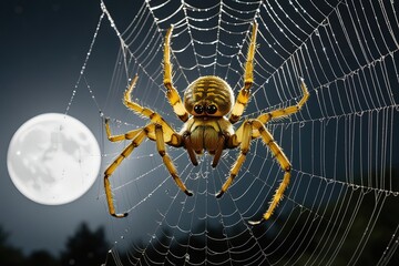 Obraz premium A large, golden orb spider, specifically a Nephila species