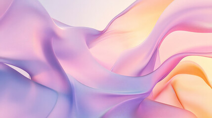 Obraz premium A serene gradient of light pink, lavender, and pale yellow with dynamic swirling abstract shapes forming a calming design.