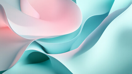Fototapeta premium A sleek abstract background in light teal and soft pink, with smooth neumorphic elements casting subtle shadows for a futuristic, minimalist design.