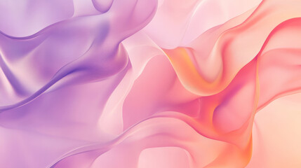 Obraz premium A soft gradient abstract background blending from pastel peach to lavender, featuring dynamic flowing shapes that evoke calm and motion.