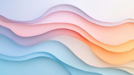 A soft pastel paper cut wave design with layered curves in peach, lavender, and sky blue, creating a calm, flowing background.
