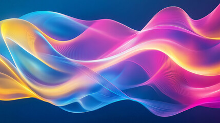 Fototapeta premium A vibrant abstract wave composition with flowing shapes in electric blue, neon pink, and bright yellow, creating dynamic energy with soft gradients.