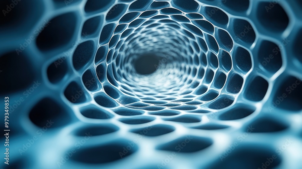 Poster abstract representation of a hexagonal tunnel structure.