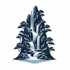 Vector of roaring waterfall in the forest