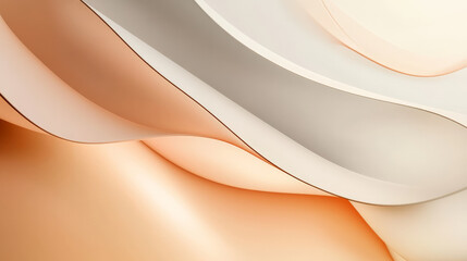 Abstract minimalist background in warm peach and pale gray, with smooth neumorphic shapes casting gentle shadows for a clean, futuristic feel.