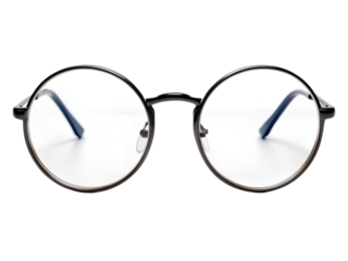 Black circular glasses isolated on transparent background
