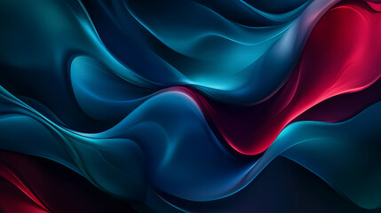 Obraz premium Deep color waves in shades of dark teal, rich burgundy, and navy blue, forming dynamic, abstract shapes with smooth transitions.