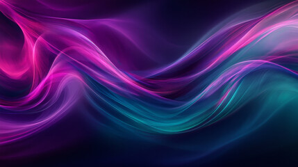 Dynamic, flowing waves of deep purple, teal, and rich magenta form abstract shapes with smooth transitions and light reflections.
