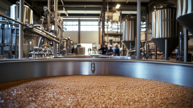 The brewing area features a mash tun and lauter tun, where the beer-making process begins