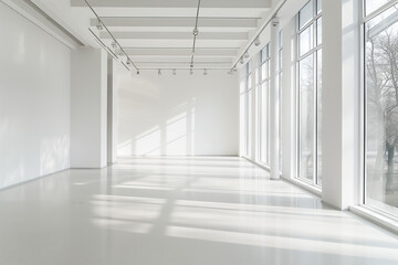 Bright Minimalist Gallery Space with Large Windows and Natural Light