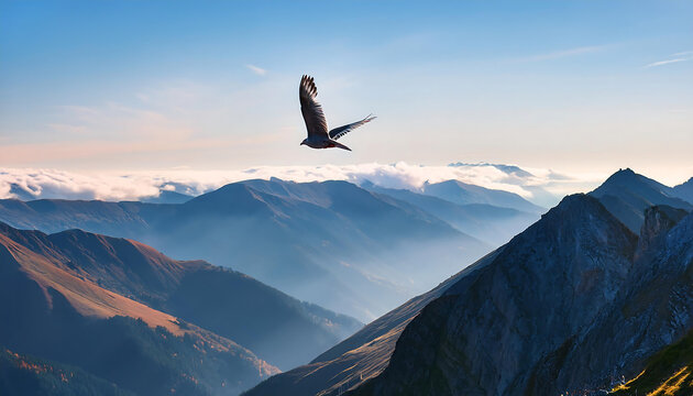 bird soaring mountain range capturing sense freedom