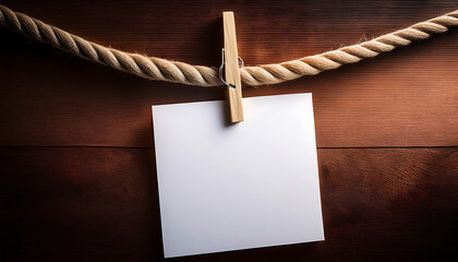 blank sheet paper pinned rope clothespin