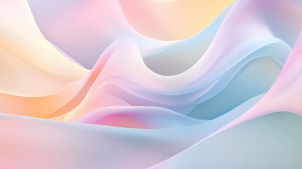Layers of abstract waves in pastel pink, light blue, and soft yellow, forming smooth, dynamic curves in a calming, flowing design.