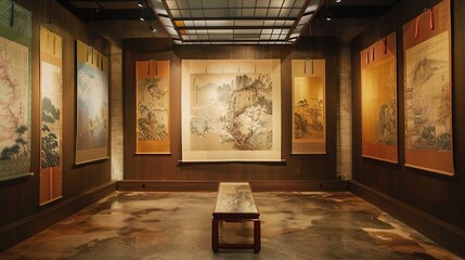 Fototapeta premium Asian scroll painting wallpaper