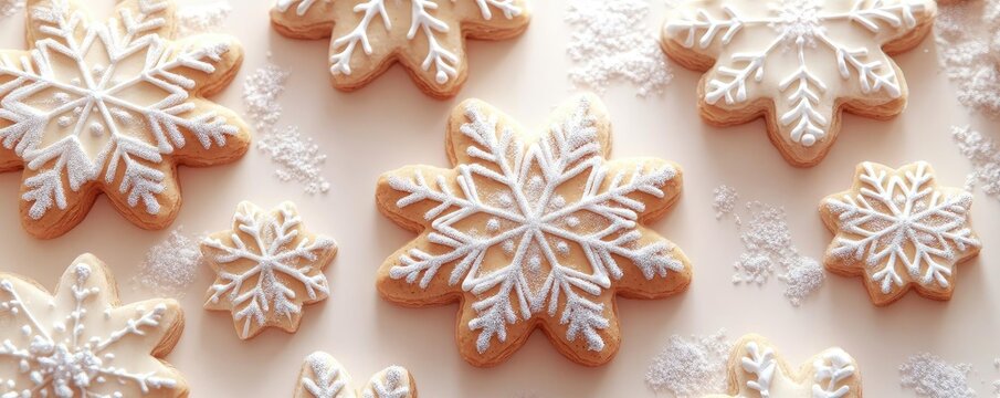 Beautiful snowflake cookies decorated with icing, perfect for winter celebrations and festive occasions.