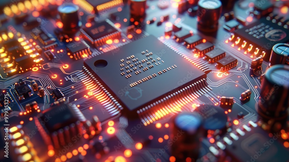 Aufkleber electronic pcb board electronic, 3d components with colorful effects. generative ai.