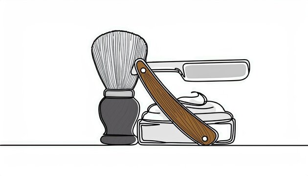 recommend clip art: Continuous one line drawing of straight razor, shaving brush and shaving foam. shaving accessories