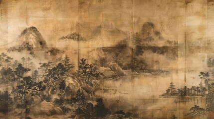 Asian scroll painting wallpaper