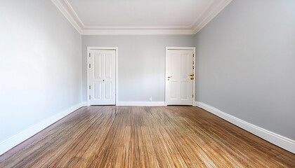 empty room white doors hardwood floors