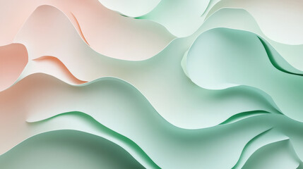 Neumorphism-inspired minimalist background with soft pastel tones of pale green and light pink, featuring raised elements with subtle depth and shadowing.