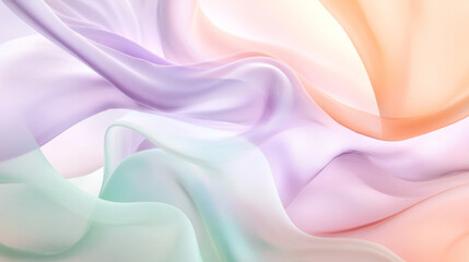 Obraz premium Smooth flowing waves of soft pastel peach, lavender, and light mint green, forming dynamic, abstract shapes with a gentle, calming flow.