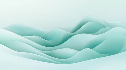 Fototapeta premium Smooth gradient background from pastel mint to light blue, with abstract dynamic patterns forming flowing waves that create a serene mood.
