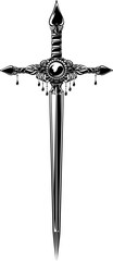 Elegant silhouette sword with beads. Tattoo, intricate design and decor element. Highly detailed and accurate lines for print or engraving