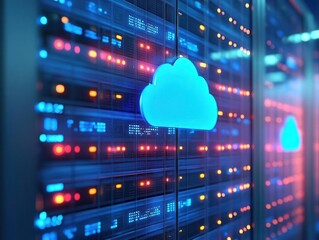 Cloud storage with data being managed in the cloud, digital style, sharp focus, high detail, bright lighting