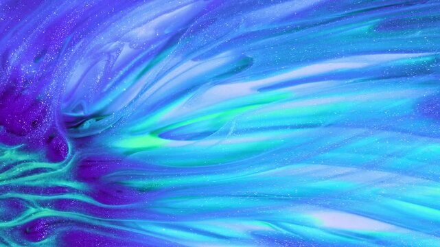 Abstract acrylic paint in fluid motion, merging rich greens and blues into vibrant waves. A stunning, dynamic background for creative projects, adding artistic flair to your visuals or presentations.