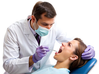 Dentist performing a dental procedure isolated on transparent background