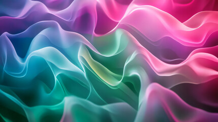 Obraz premium Vibrant neon color waves in shades of green, magenta, and cyan, forming abstract shapes that flow together with a futuristic feel.