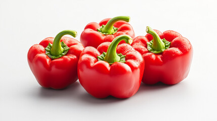 Fresh red bell peppers arranged beautifully, showcasing their vibrant color and glossy texture. Perfect for healthy meals and vibrant dishes.