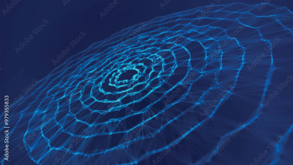 Poster abstract background with dynamic wave. circular wave of dots. musical sound wave. dark background. b