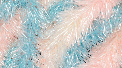 shimmering tinsel garland texture with a blend of pearly pastel blue, pastel pink and cream strands