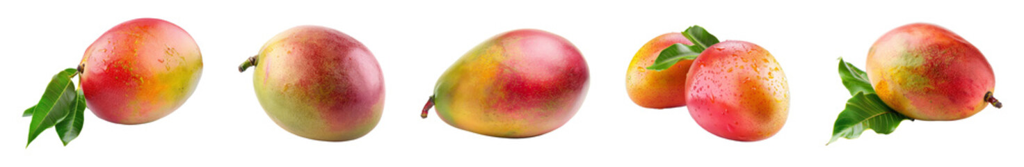 Obraz premium A Set Of Mango With Leaves Isolated On Transparent Background