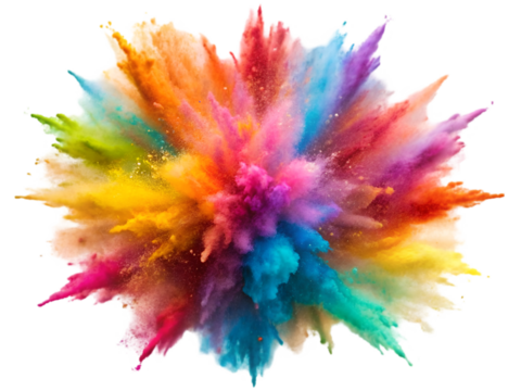 Explosion splash of colorful powder with freeze isolated on transparent background