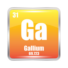 Gallium element icon. Ga symbol focus. Atomic number 31. Mass 69.723.