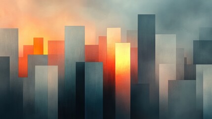 A picture of a city skyline with orange and yellow lights, AI