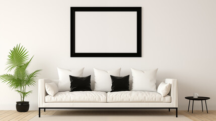 Modern bright interiors apartment with mockup poster frame 3D rendering illustration