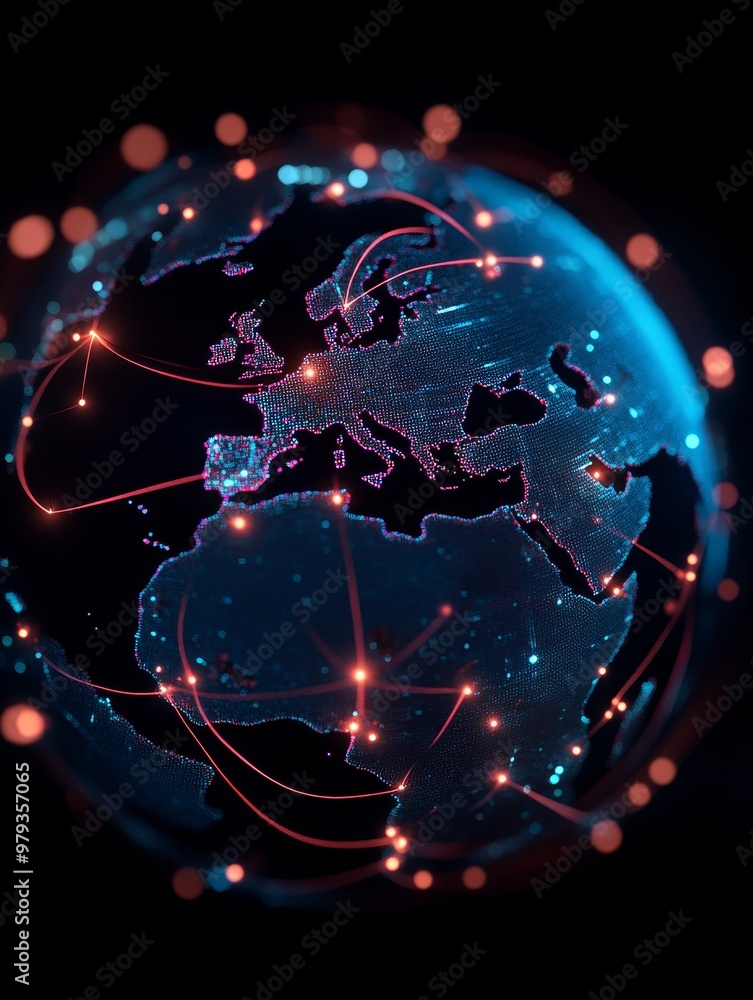 Aufkleber a vibrant digital globe illuminated by network connections depicting global communication and data f