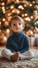 Photo of an adorable little boy with light brown hair with highlights, blue eyes