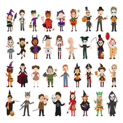 Cartoon cute halloween kids in trick or treat