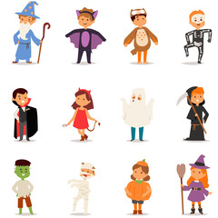 Cartoon cute halloween kids in trick or treat